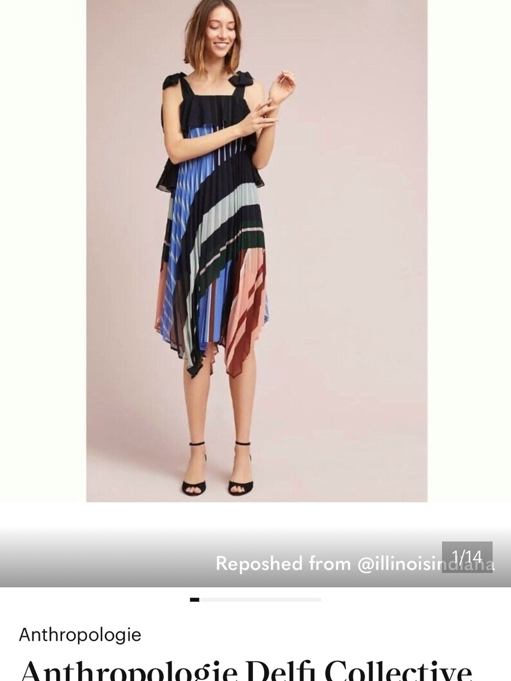 Anthropologie Pleated Asymmetrical Multicolor Handkerchief-Hem Dress